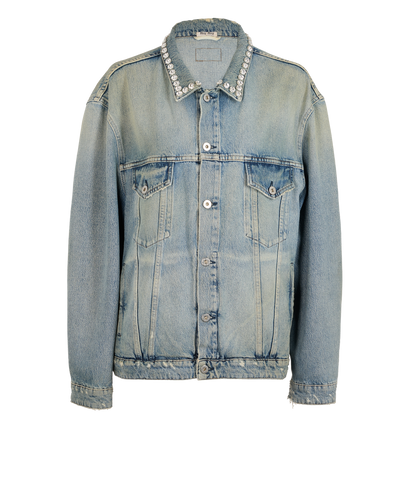 Miu Miu 2019 Embellished Distressed Jacket, &pound;450, Clothing, Blue, Cotton, Front view