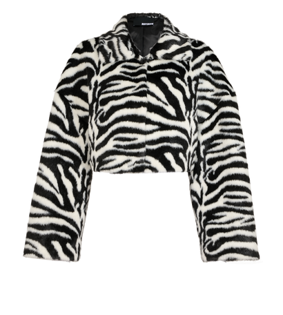 Rotate Zebra Cropped Jacket, &pound;220, Clothing, Black/White, Faux Fur, Front view