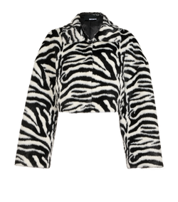 Rotate Zebra Cropped Jacket, Faux Fur, Black/White, UK6, 3*