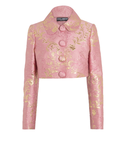 Dolce & Gabbana Cropped Jacquard Jacket, &pound;220, Clothing, Pink, Polyester (Polymer), Front view
