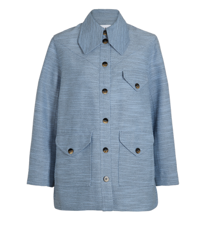 Ganni Slub Woven Jacket, &pound;120, Clothing, Blue, Polyester (Polymer), Front view