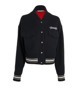 Givenchy Logo Embroidered Bomber Jacket, Wool, Black, Sz L, 3*