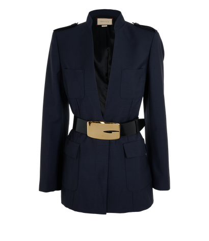 Gucci Belted Crepe Blazer, &pound;1,100, Clothing, Navy, Mohair, Front view