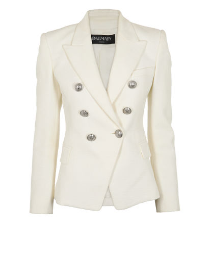 Balmain Double Breasted Blazer, &pound;350, Clothing, White, Cotton, Front view