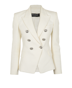 Balmain Double Breasted Blazer, Cotton, White, UK8, 1*