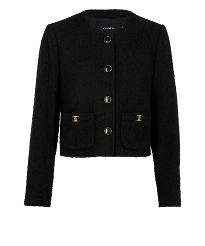 Coach Heritage C Boucle Jacket, &pound;130, Clothing, Black, Cotton, Front view