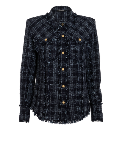 Balmain Checked Tweed Jacket, &pound;295, Clothing, Blue, Cotton, Front view