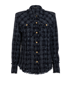 Balmain Checked Tweed Jacket, Cotton, Blue, UK 12, 1*