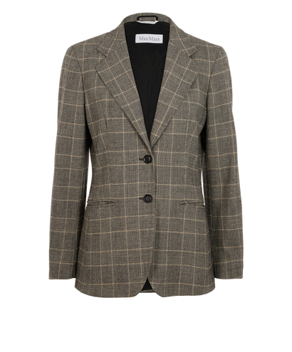 Max Mara Checkered Single-Vent Blazer, &pound;150, Clothing, Grey, Wool, Front view