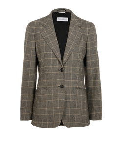 Max Mara Checkered Single-Vent Blazer, Virgin Wool, Grey, UK 12, 2*