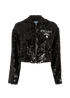 Prada Cropped Logo Sequin Jacket, &pound;1,300, Clothing, Black, Viscose, Front view