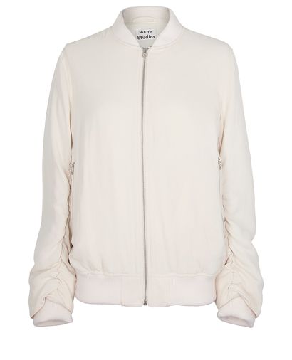 Acne Studios Ruched Sleeve Bomber Jacket, &pound;90, Clothing, Cream, Viscose, Front view
