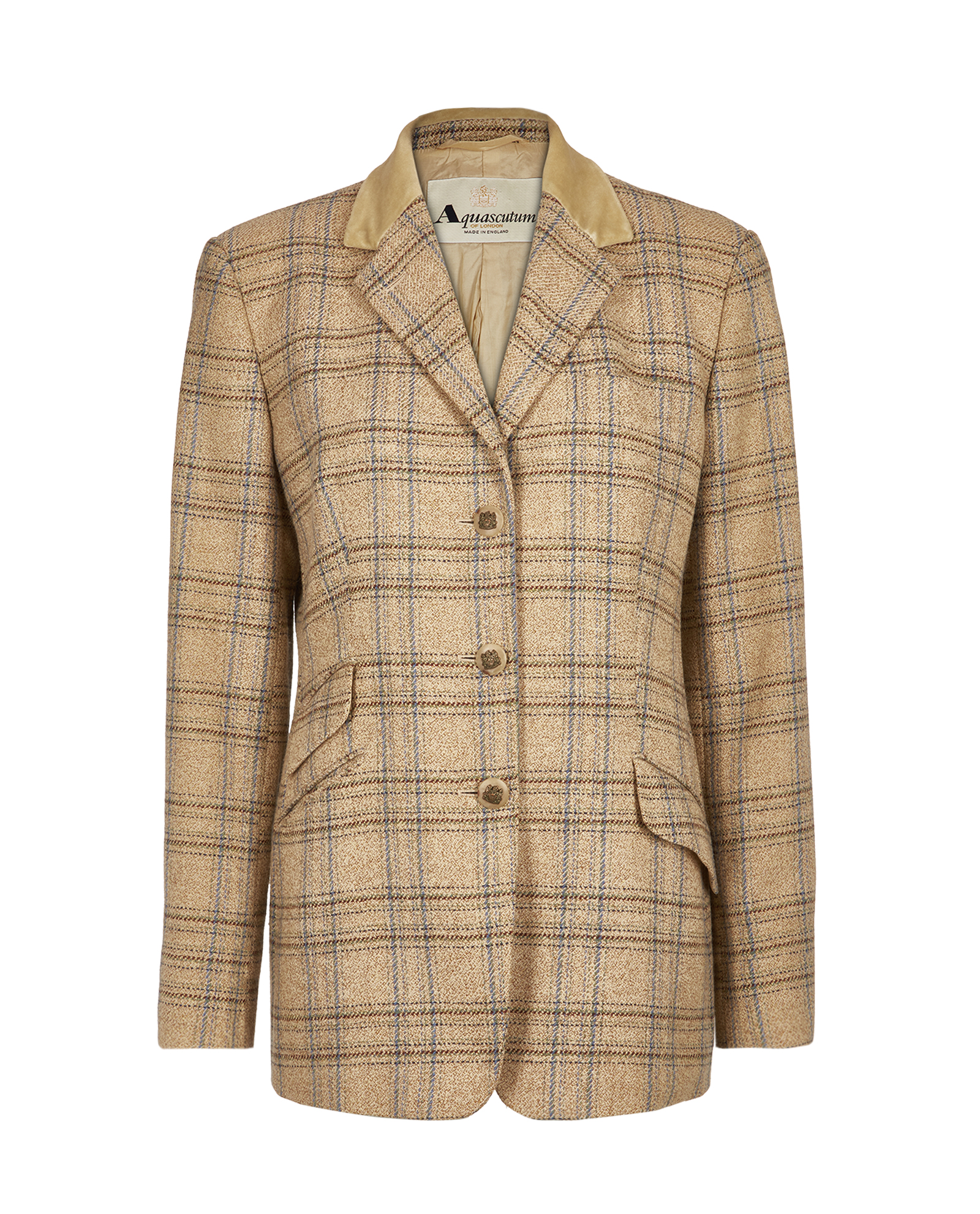 Aquascutum Plaid Velvet Collar Vintage Jacket