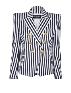 Balmain Striped Double Breasted Blazer, Cotton, White/Blue, UK14,DB, 3*