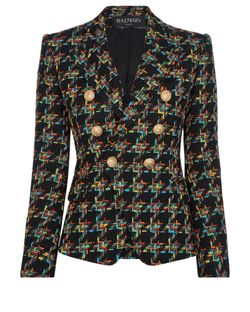 Balmain Double Breasted Coloured Blazer, Cotton/Acrylic, Black/Multi,UK8,