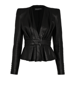 Balmain Peplum Jacket, Leather, Black, UK10, 2*