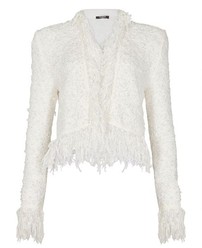 Balmain Fringed Beaded Tweed Jacket, &pound;1,100, Clothing, White, Polyester Mix/Tweed/Viscose, Front view