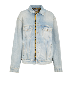 Balenciaga Leopard Print Denim Jacket, Cotton, Blue, UK8, 3*