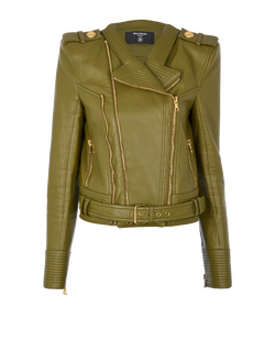 Balmain Biker Jacket, Lambskin, Green, UK12, 2*
