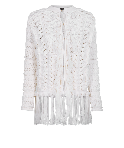 Balmain Tassel-Detail Crochet Cardigan, front view