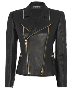 Balmain Biker Jacket, Leather, Black, 10, 3
