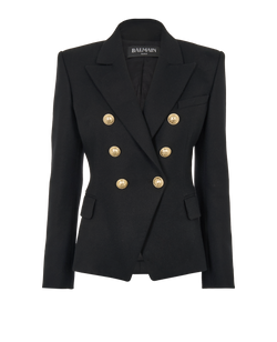 Balmain Double Breasted Blazer, Wool, Black, UK6, 2*