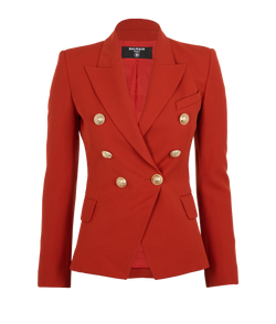 Balmain Gabardine 6-Button Jacket, Viscose/Wool, Orange/Wool, UK 6, 3*