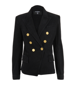 Balmain Double Breasted Denim Jacket, Cotton, Black, UK12, 2*