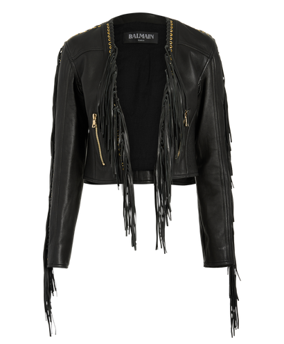 Balmain Fringe Biker Jacket, front view