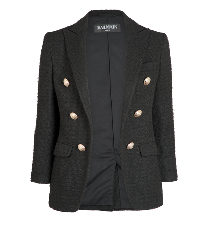 Balmain Double Breasted Blazer, £450, Clothing, Black, Tweed, Front view