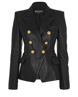 Balmain Double Breasted Jacket, Leather, Black,8, 3*
