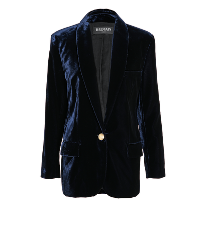Balmain Velvet Blazer, £250, Clothing, Blue, Velvet/Viscose, Front view