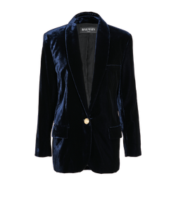 Balmain Velvet Blazer, Viscose, Blue, Sz S, 2*