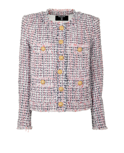 Balmain Tweed Spencer Jacket, Cotton, Black/White/Red, UK16, 2*
