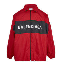 Balenciaga Logo Windbreaker, Mens, Polyester, Red/Black, Sz S, 3*