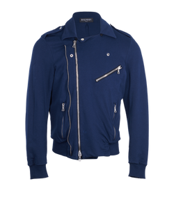 Balmain Soft Biker Jacket, Mens, Cotton, Navy, Sz L, 2*