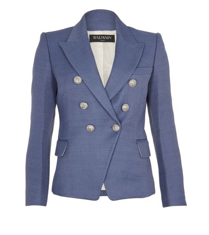 Balmain Double Breasted Blazer, &pound;795, Clothing, Blue, Viscose, Front view