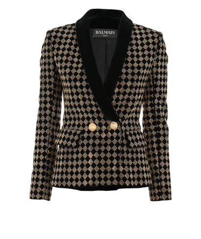 Balmain Embellished Velvet Blazer Jacket, £450, Clothing, Black/Gold, Cotton, Front view