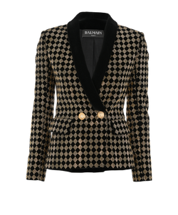 Balmain Embellished Velvet Blazer Jacket, Cotton, Black/Gold, UK8, 2*