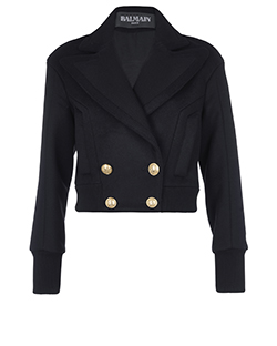 Balmain Cropped Reefer Jacket, Wool, Black, 8, 2*