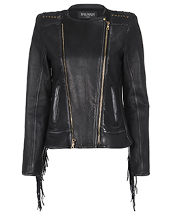 Balmain Eyelet Fringed Jacket, Leather, Black, 10, 2*