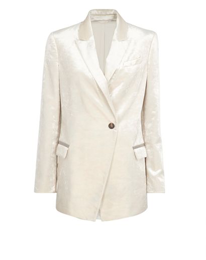 Brunello Cucinelli Velvet Blazer, &pound;380, Clothing, Cream/Grey, Velvet, Front view