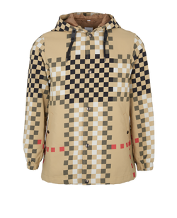 Burberry Check Hooded Jacket, Mens, Polyamide, Beige, Sz S, 3*
