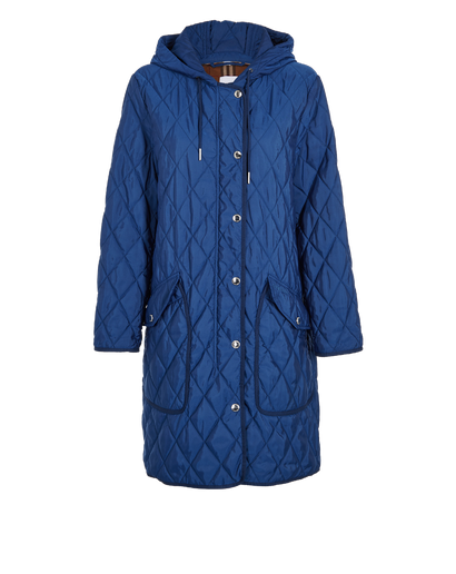 Burberry Quilted Long Jacket, &pound;450, Clothing, Blue, Polyester (Polymer), Front view