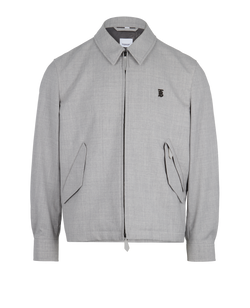 Burberry Logo Harrington Jacket, Mens, Wool, Grey, Sz L, 3*