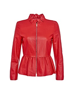 Carolina Herrera Peplum Leather Jacket, Red, UK S