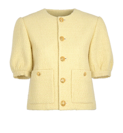 Celine Tweed Cropped Jacket, Wool, Yellow/Green, UK8, 3*