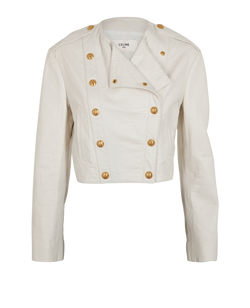 Celine Double Breasted Short Jacket, Leather, White, UK 10, 2*