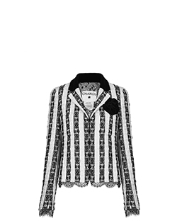 Chanel 2004 Lesage Tweed and Lace Jacket, Cotton/Viscose/Wool, Black/White