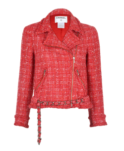 Chanel Biker Tweed Jacket, Silk, Red, UK6, 3*